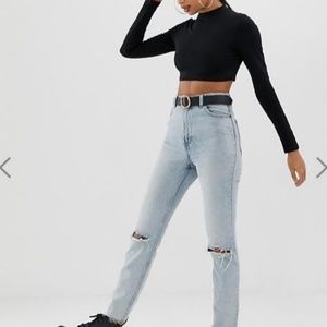 Black Cropped Mock Neck Top